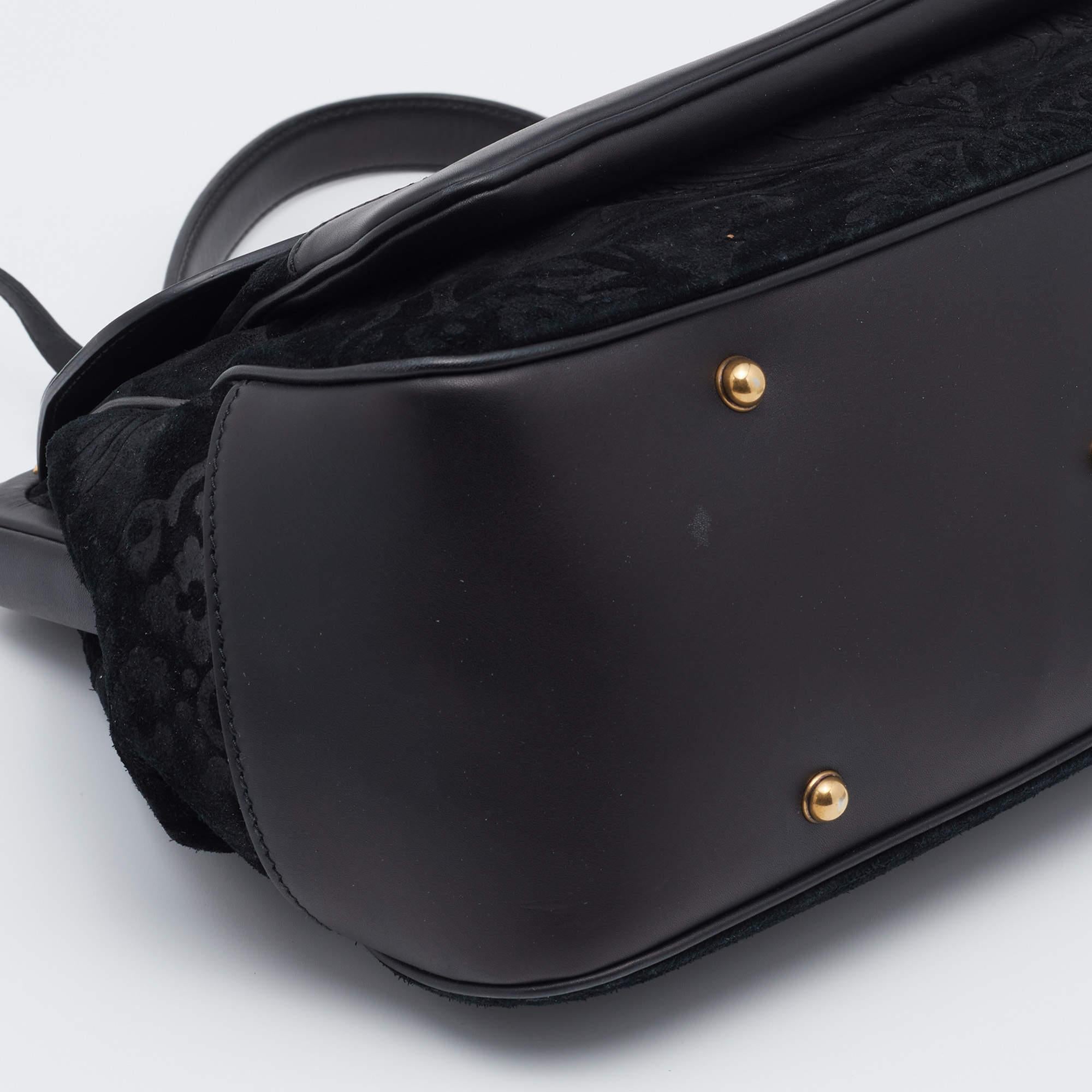 Gucci Black Leather And Suede Lady Stirrup Top Handle Bag 4