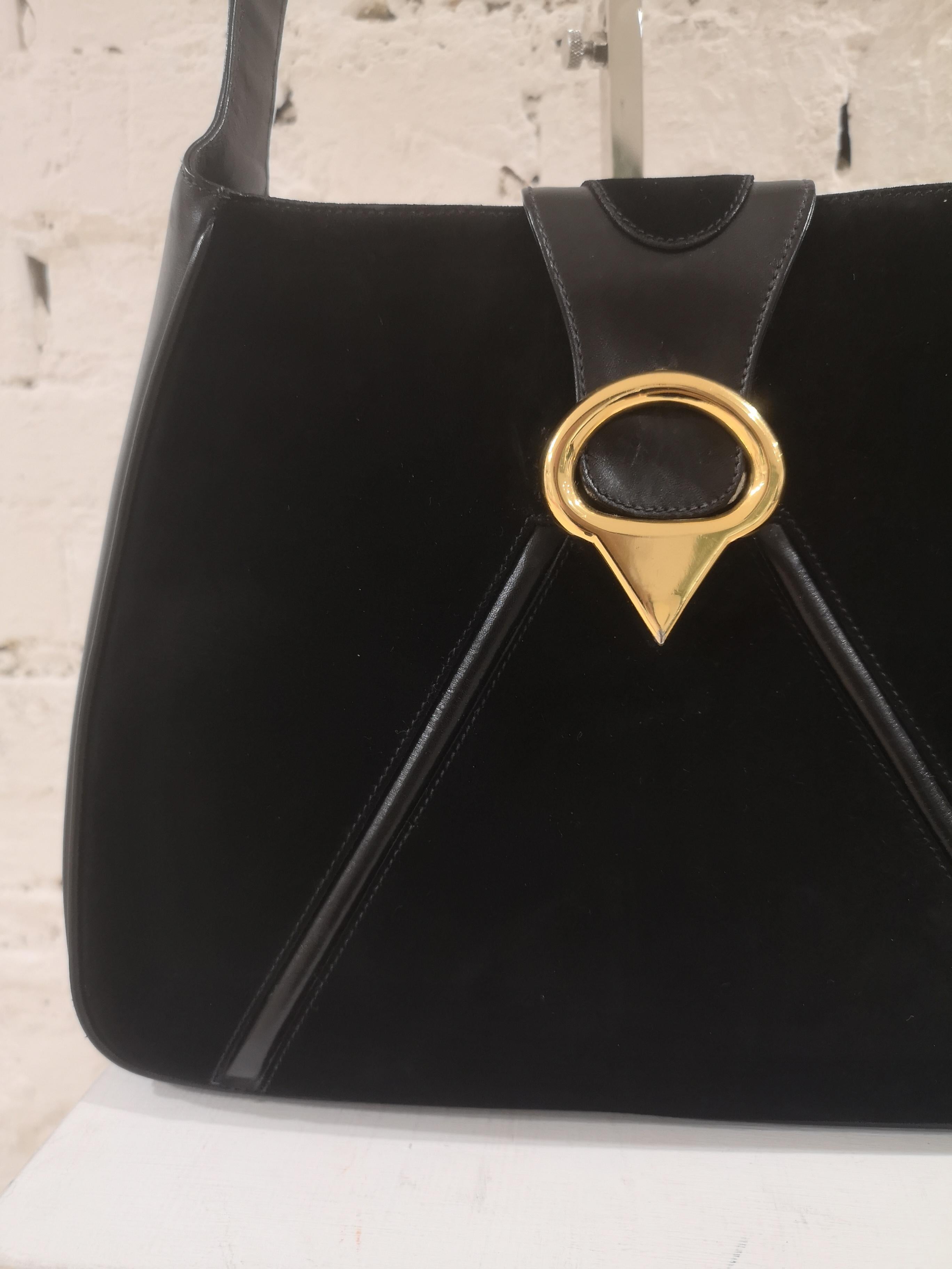 Black Gucci black leather and velvet shoulder bag