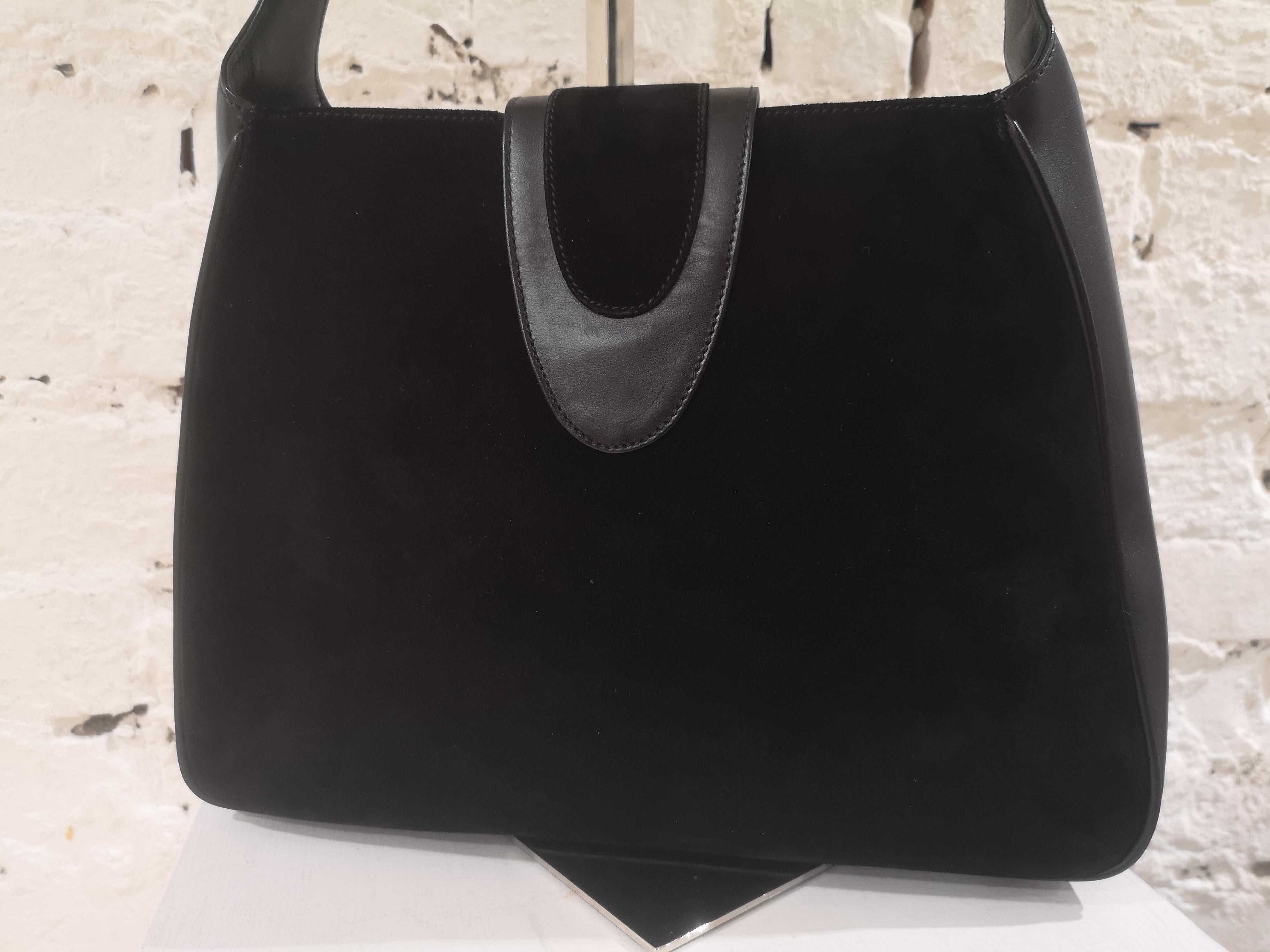 Gucci black leather and velvet shoulder bag In Good Condition In Capri, IT