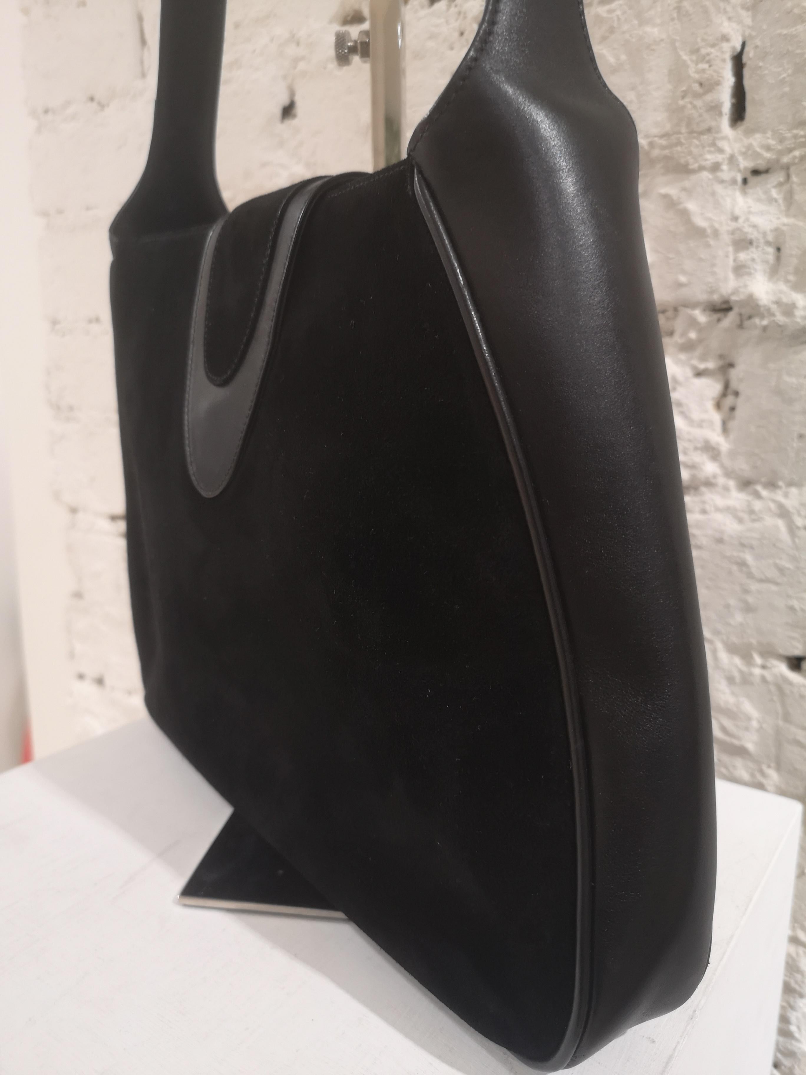 Women's Gucci black leather and velvet shoulder bag