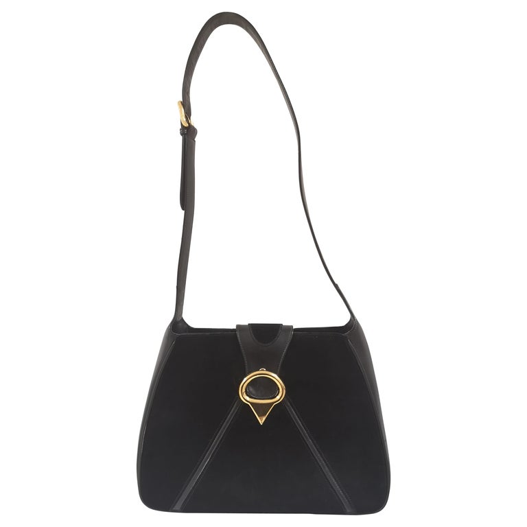 Gucci black leather and velvet shoulder bag For Sale at 1stDibs