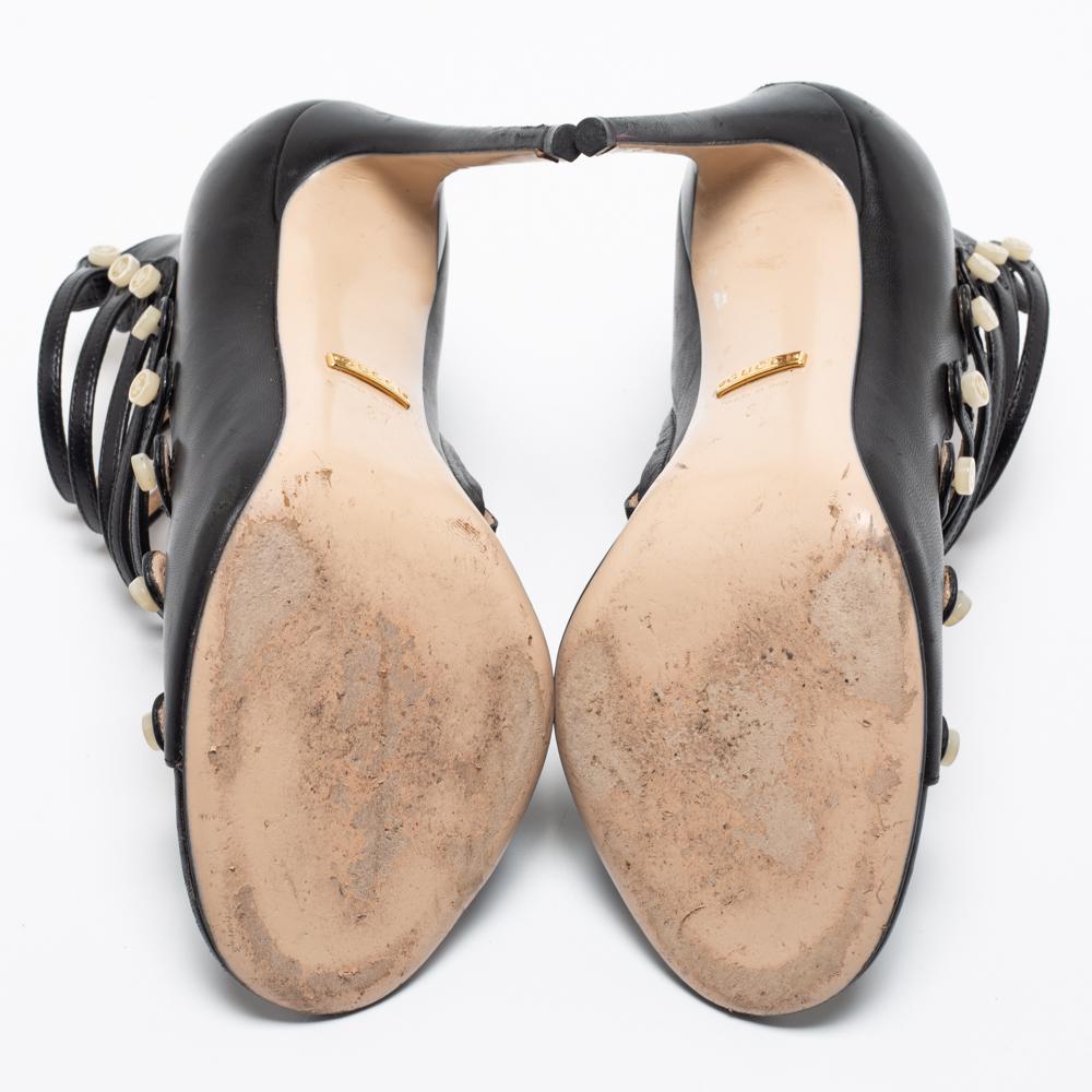 Gucci Black Leather Aneta Open Toe Zipper Sandals Size 37 In Good Condition In Dubai, Al Qouz 2
