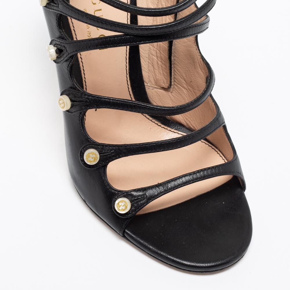 Gucci Black Leather Aneta Open Toe Zipper Sandals Size 37 1