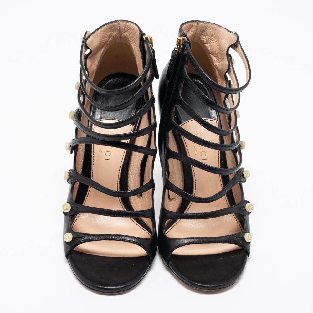 Gucci Black Leather Aneta Open Toe Zipper Sandals Size 37 3