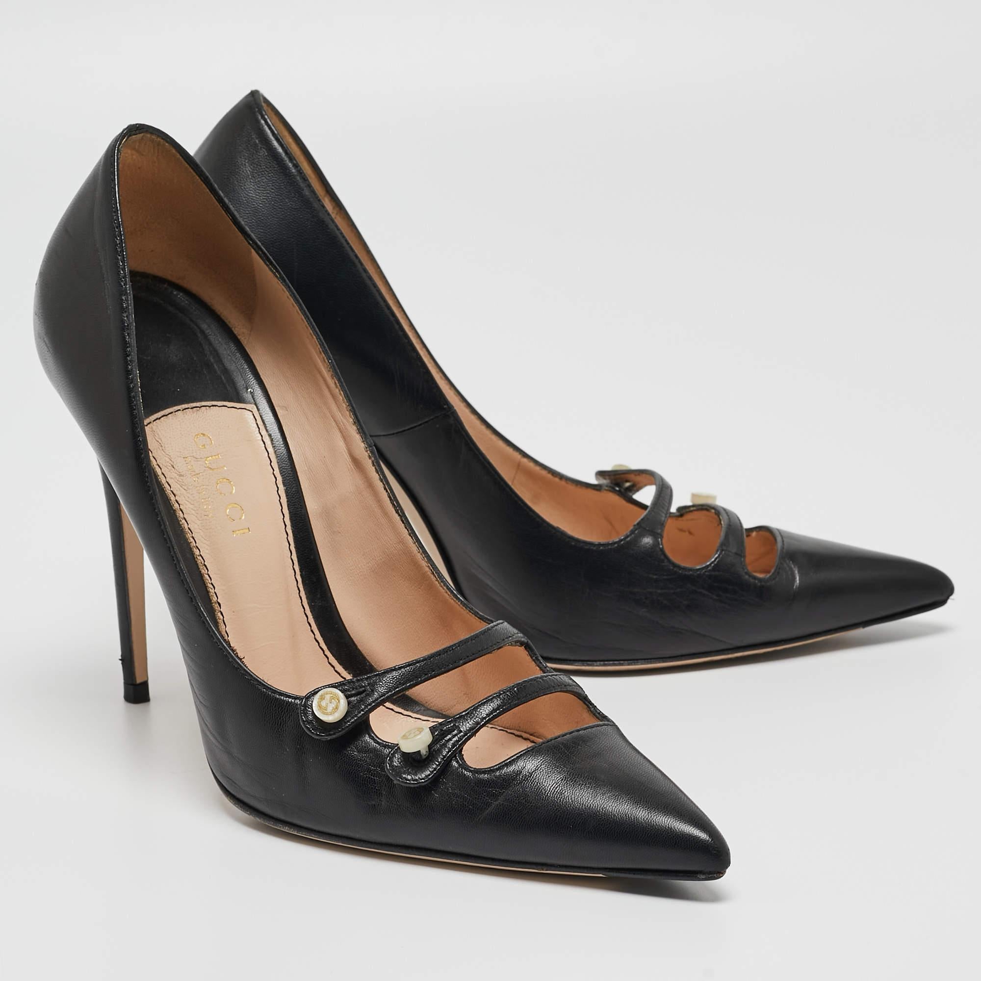 Women's Gucci Black Leather Aneta Pointed Pumps Size 37