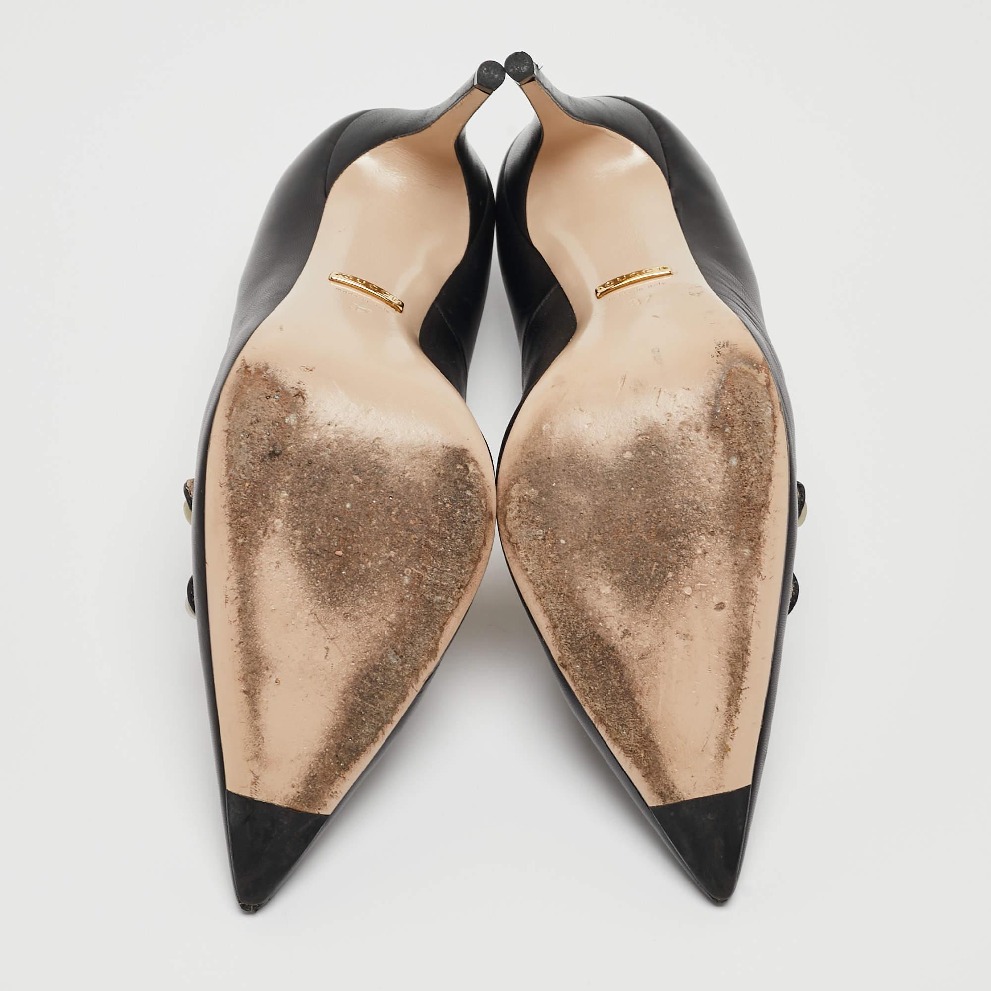 Gucci Black Leather Aneta Pointed Pumps Size 37 2