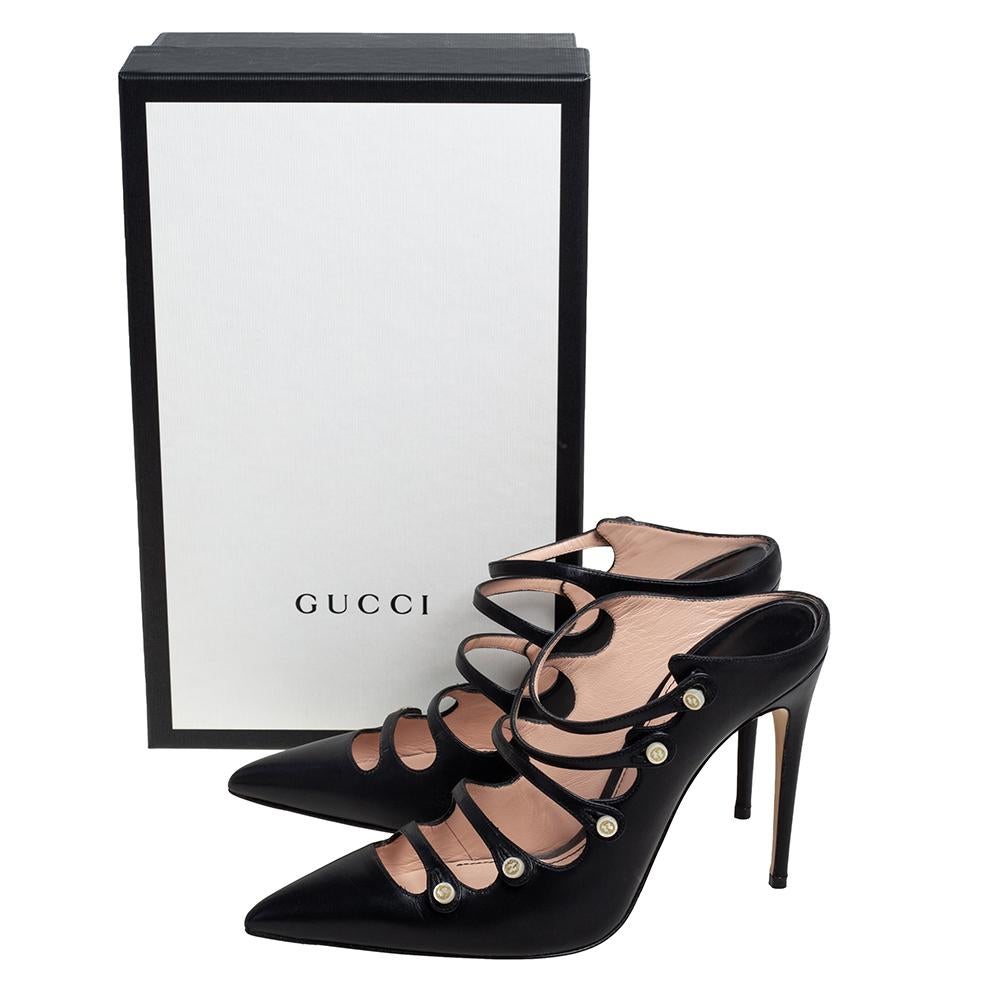 Gucci Black Leather Aneta Strappy Pointed Mules Size 39 3