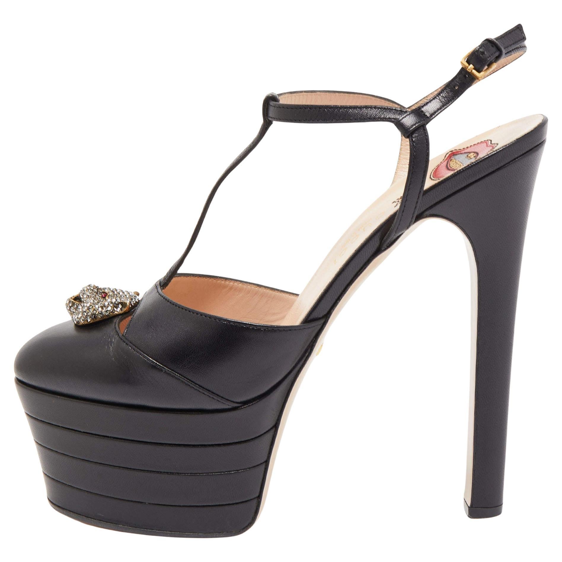 Gucci Black Leather Angel Platform Pumps at 1stDibs