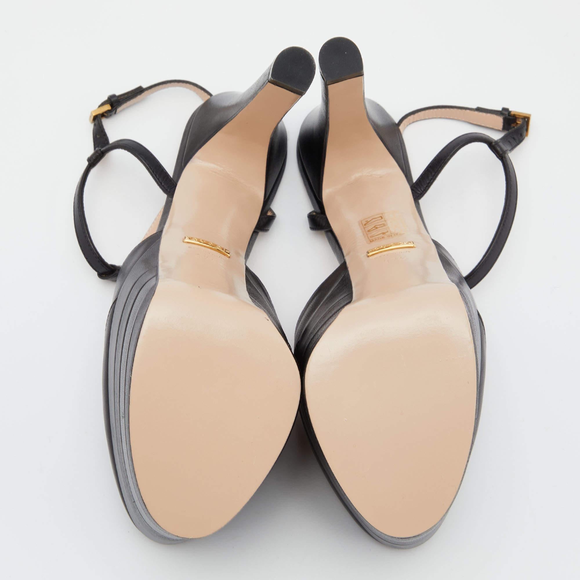 Gucci Black Leather Angel Platforms T-Strap Sandals Size 37.5 4
