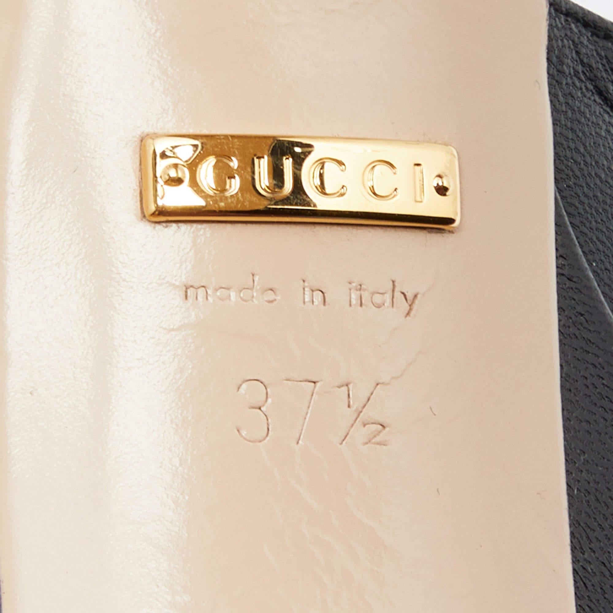 Gucci Black Leather Angel Platforms T-Strap Sandals Size 37.5 5