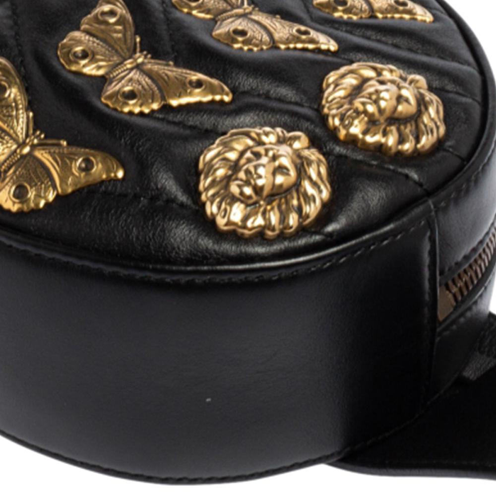 Gucci Black Leather Animal Stud GG Marmont Belt Bag In Good Condition In Dubai, Al Qouz 2