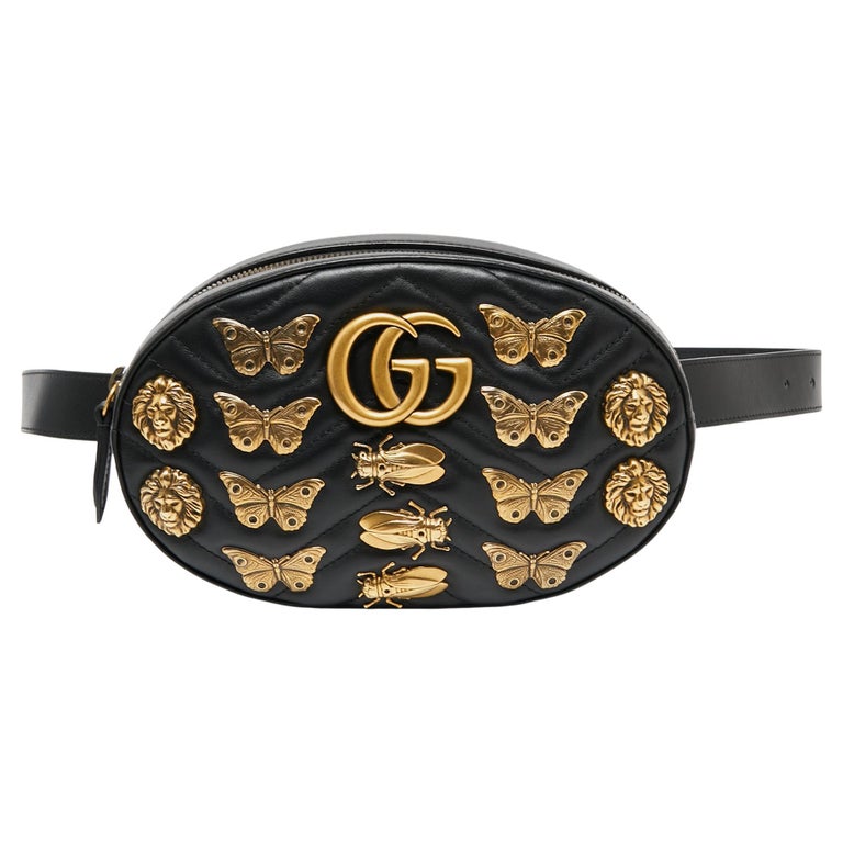 Gucci Black Leather Animal Stud GG Marmont Belt Bag For Sale at 1stDibs