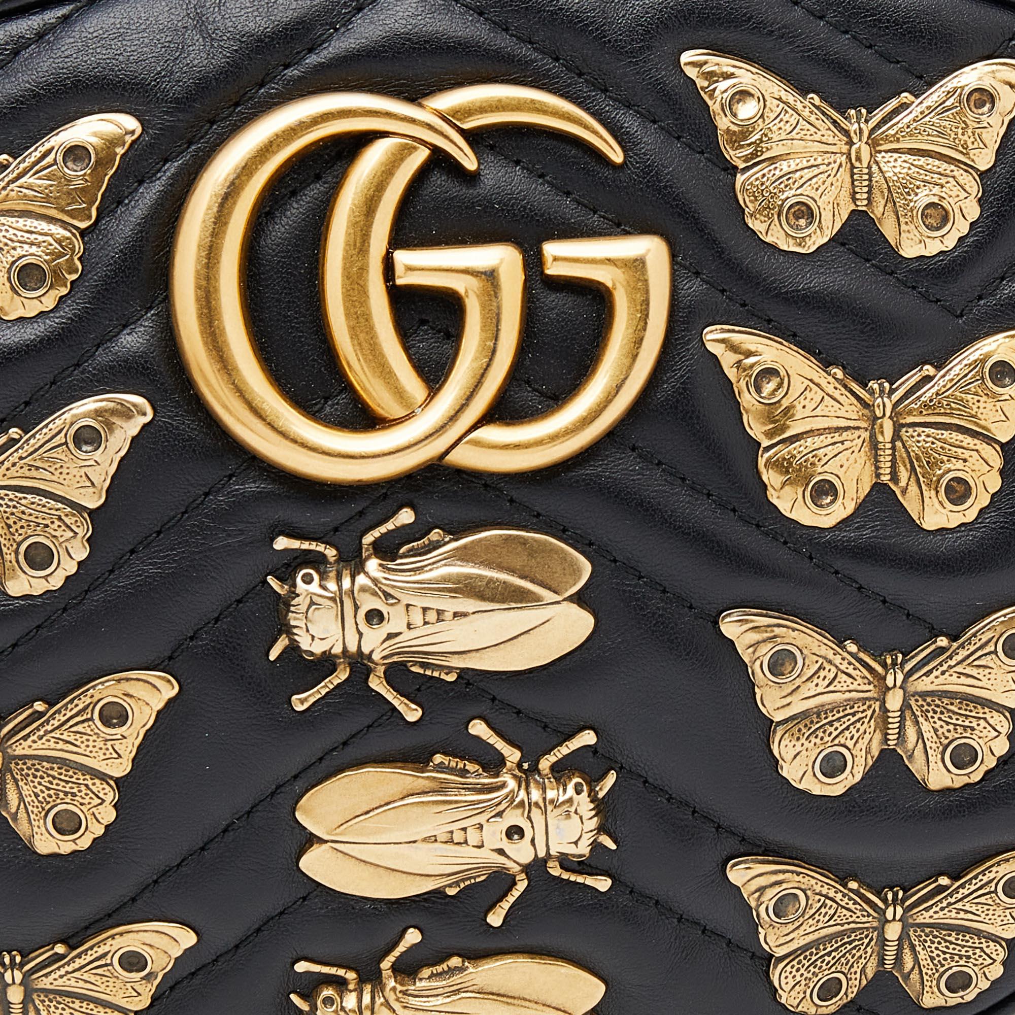 Gucci Black Leather Animal Studs GG Marmont Belt Bag 1