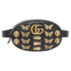 Gucci Black Leather Animal Studs GG Marmont Belt Bag