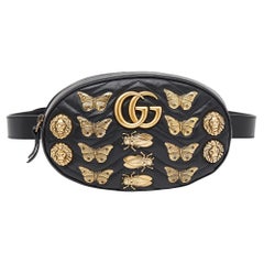 Gucci Black Leather Animal Studs GG Marmont Belt Bag