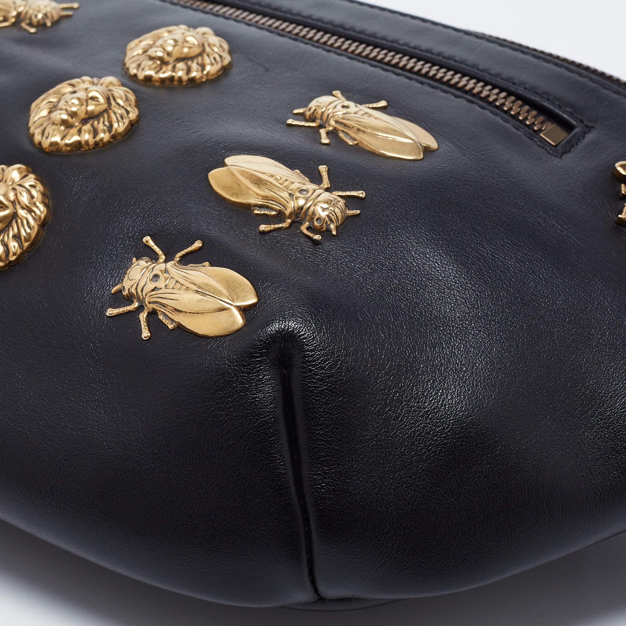 Gucci Black Leather Animal Studs Leather Belt Bag 1