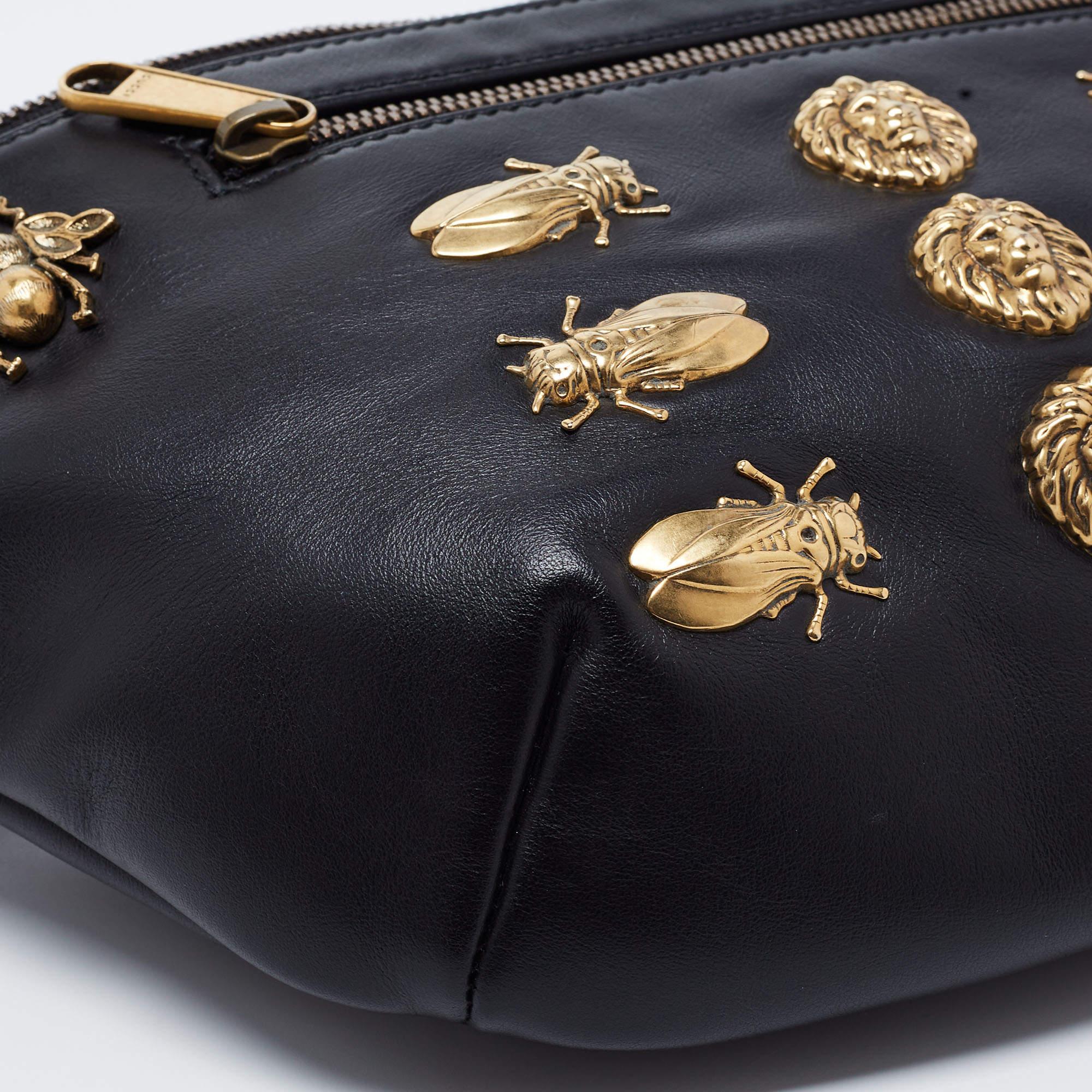 Gucci Black Leather Animal Studs Leather Belt Bag 2