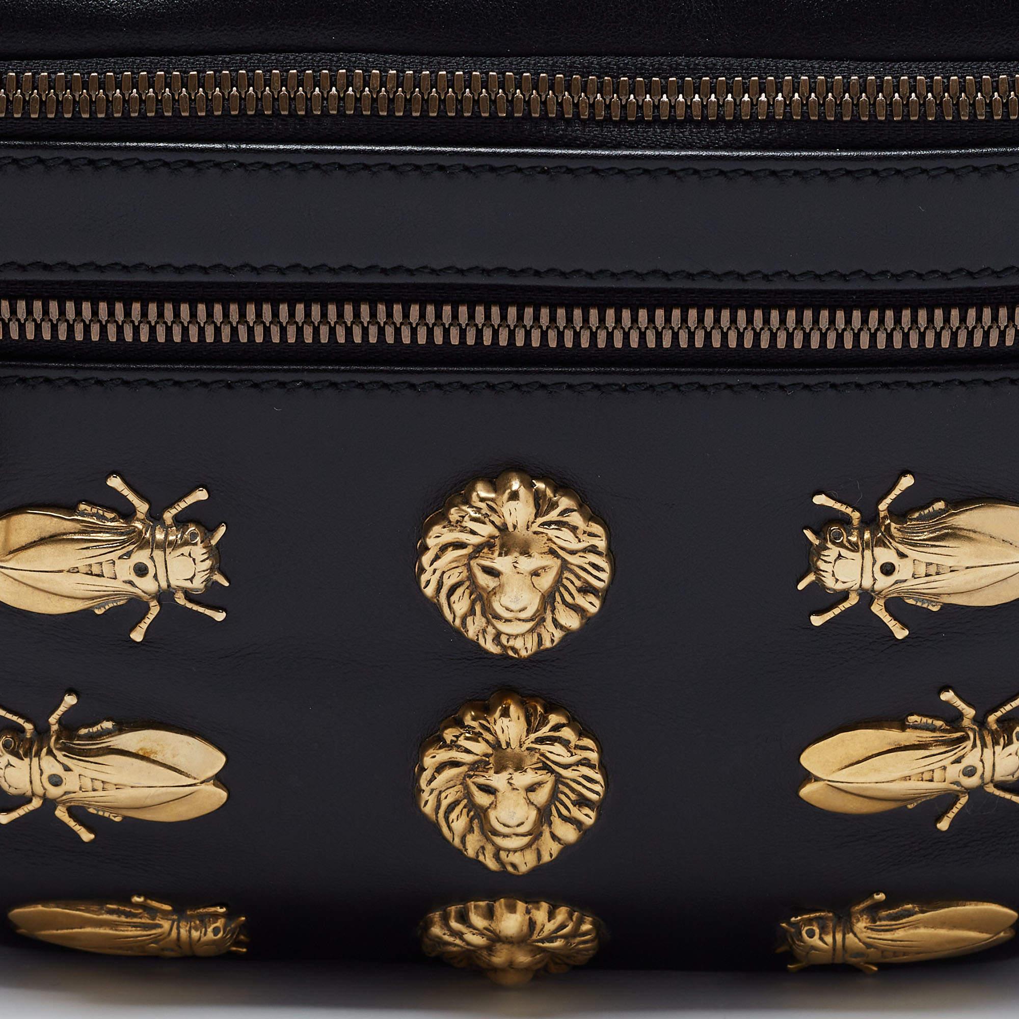 Gucci Black Leather Animal Studs Leather Belt Bag 3