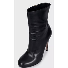 Gucci Black Leather Ankle Boots Size 37 Sculptural Heel Zip Closure