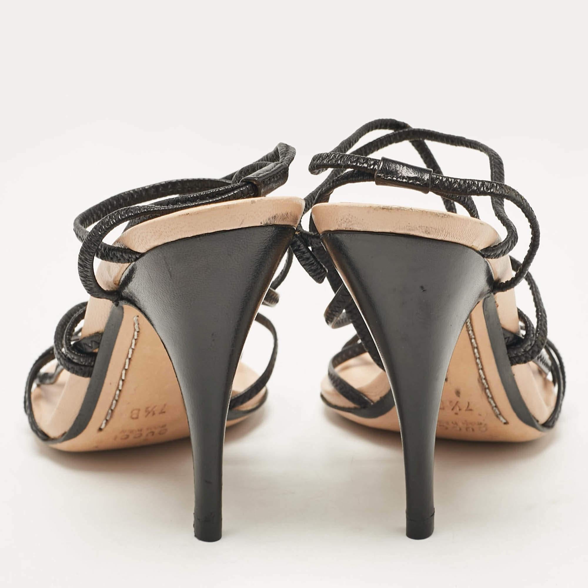 Gucci Black Leather Ankle Strap Sandals Size 38 For Sale 1