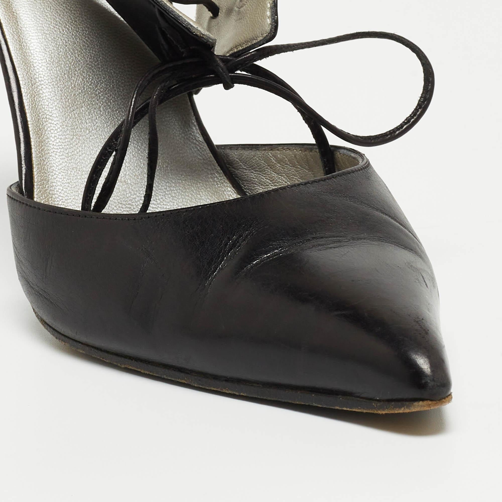 Gucci Black Leather Ankle Tie Pumps Size 37.5 For Sale 3