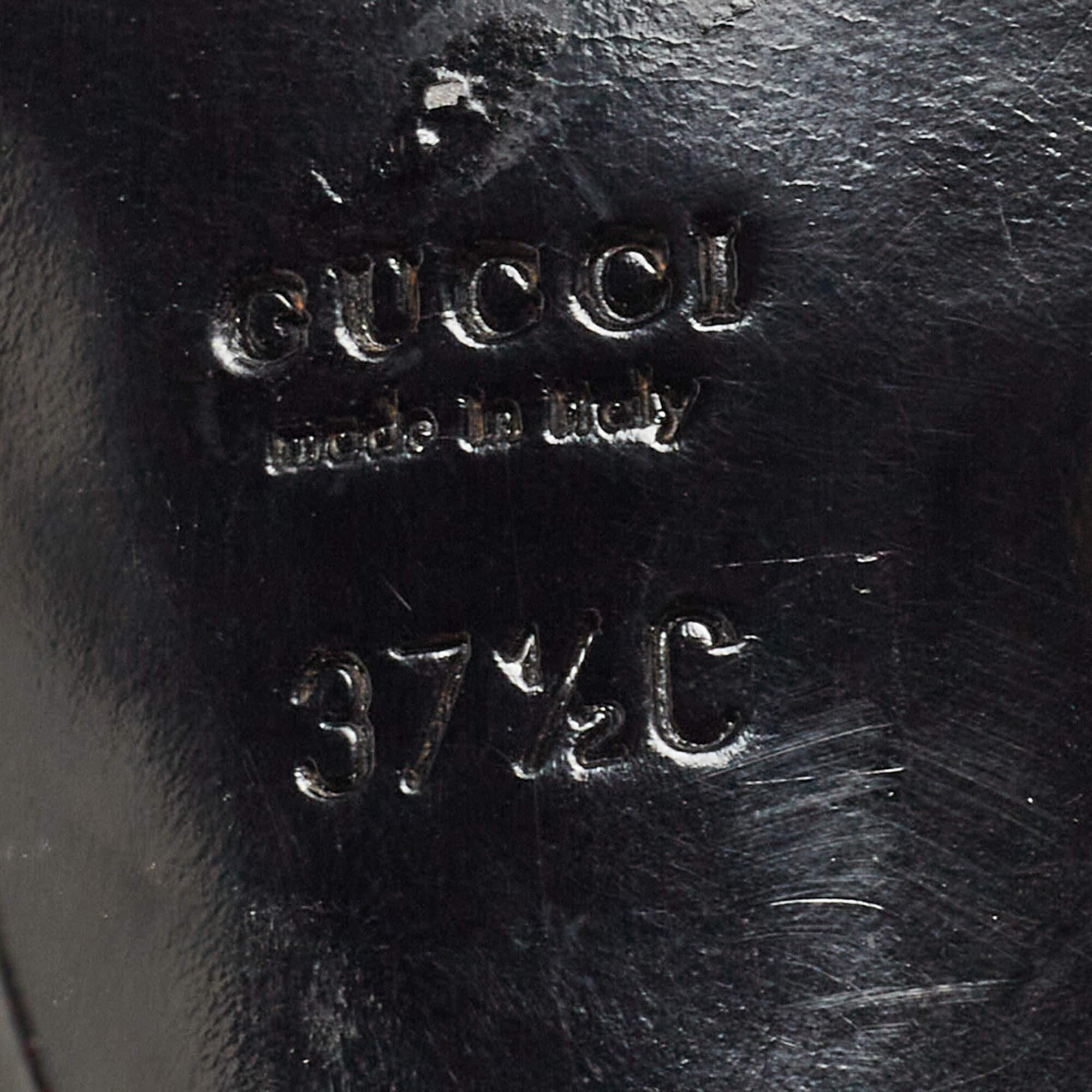 Gucci Black Leather Ankle Tie Pumps Size 37.5 For Sale 4