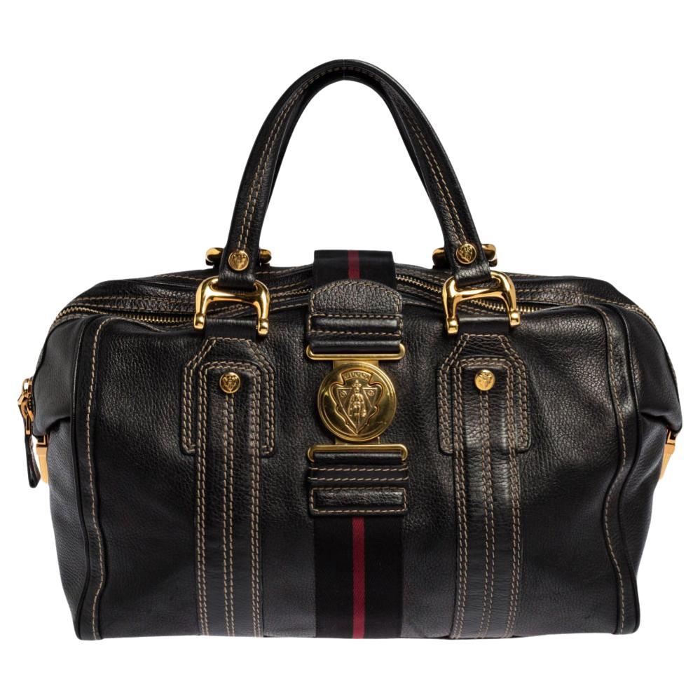 Gucci Black Leather Aviatrix Large Boston Bag