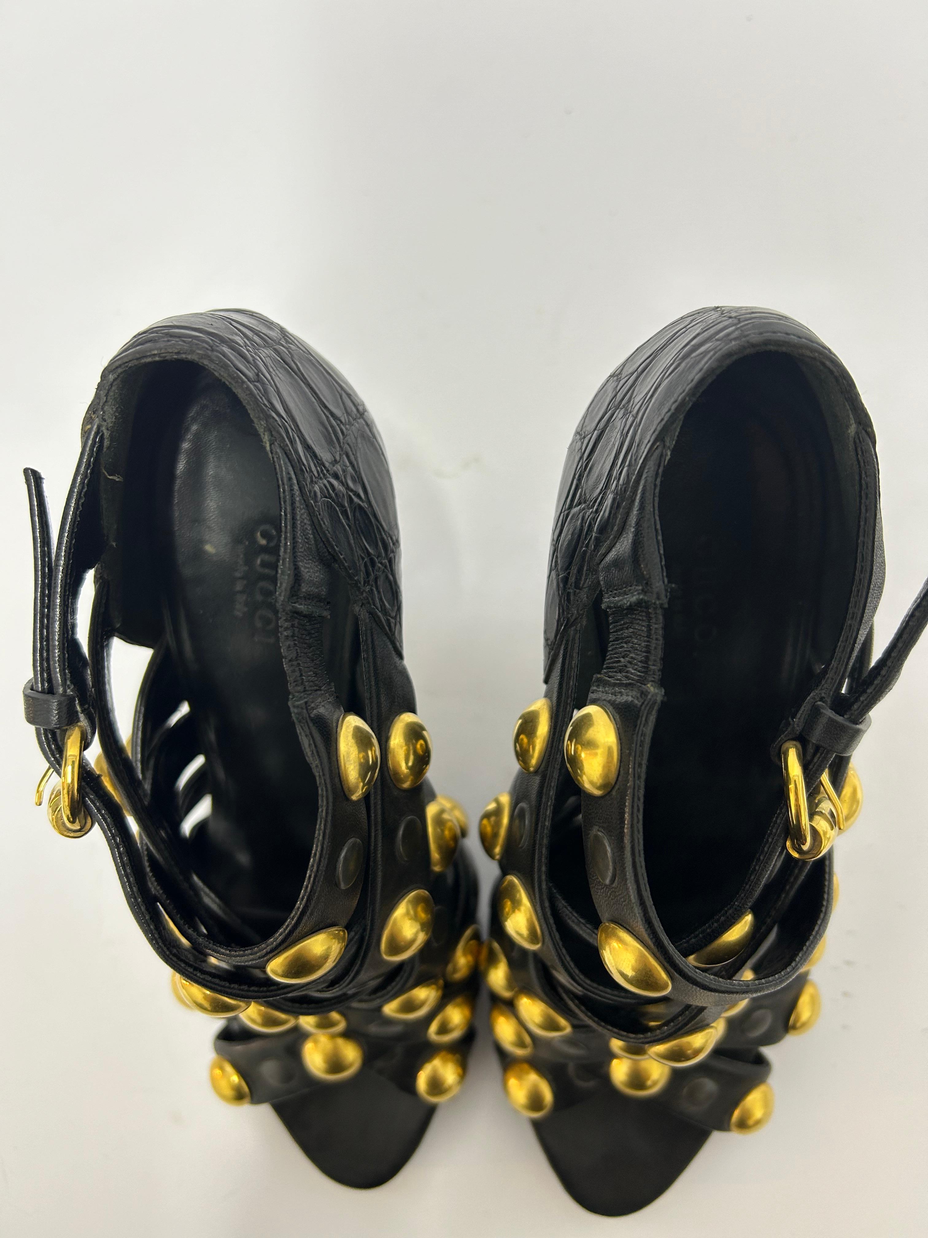 Gucci Black Leather Babouska Crisscross Booties Size EU 37 For Sale 6