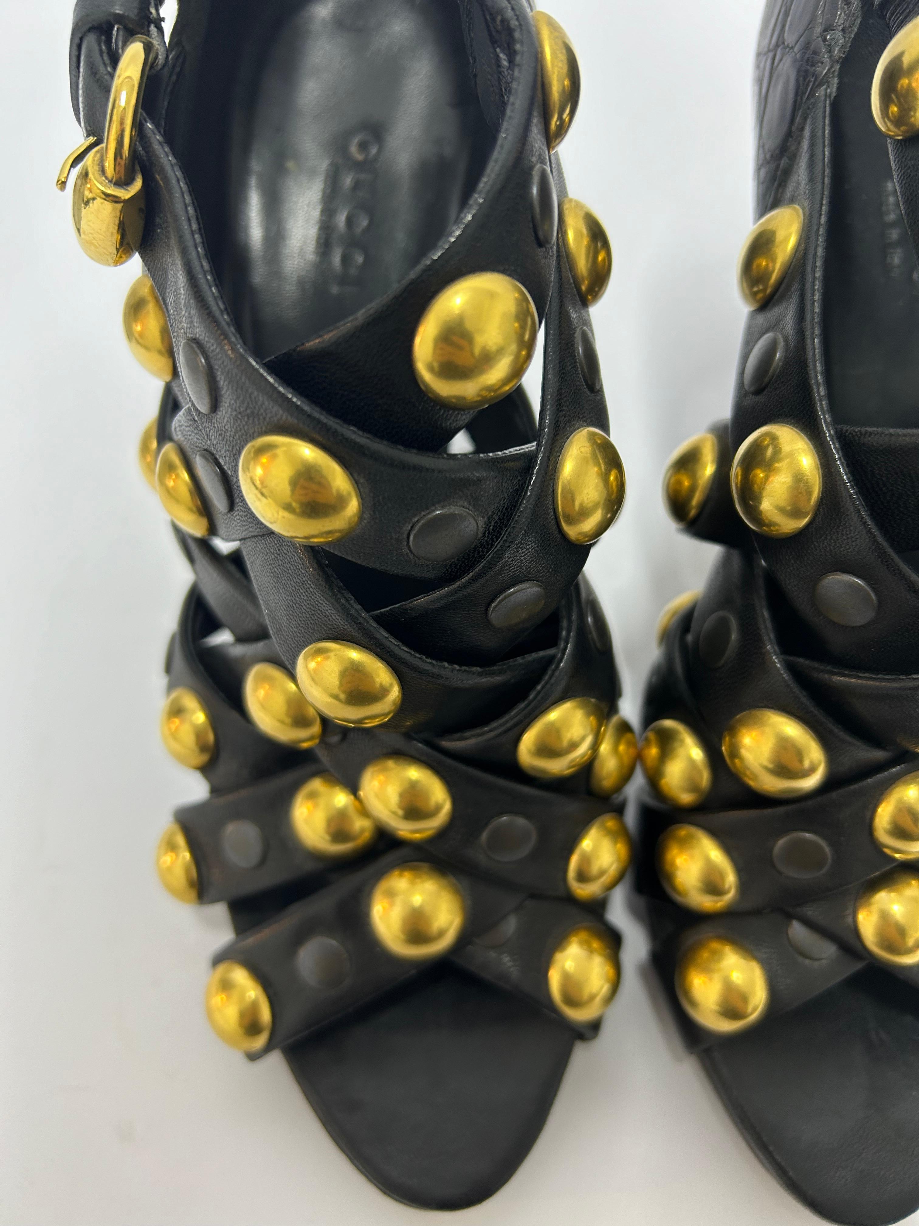 Gucci Black Leather Babouska Crisscross Booties Size EU 37 For Sale 5
