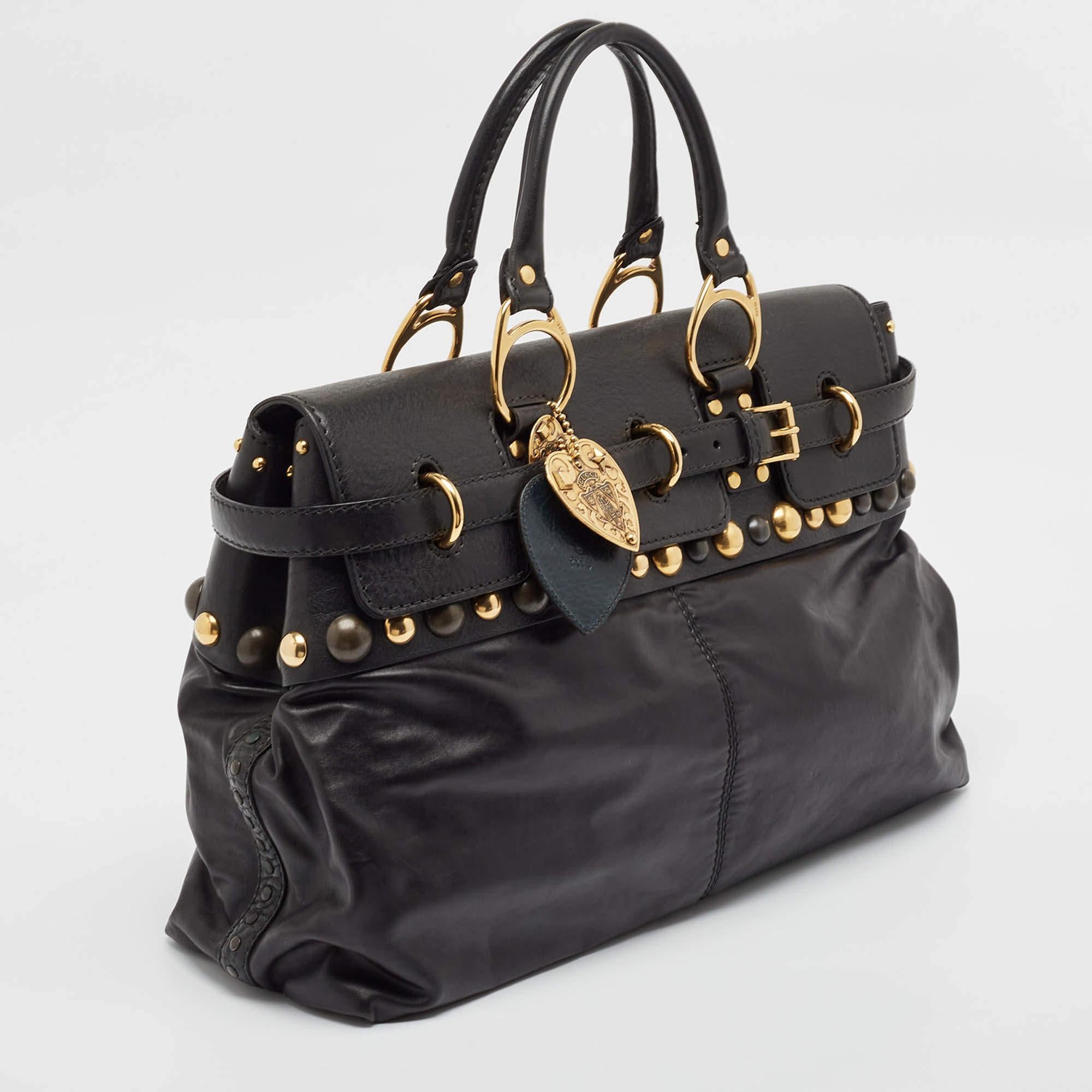 Gucci Black Leather Babouska Flap Satchel In Good Condition In Dubai, Al Qouz 2