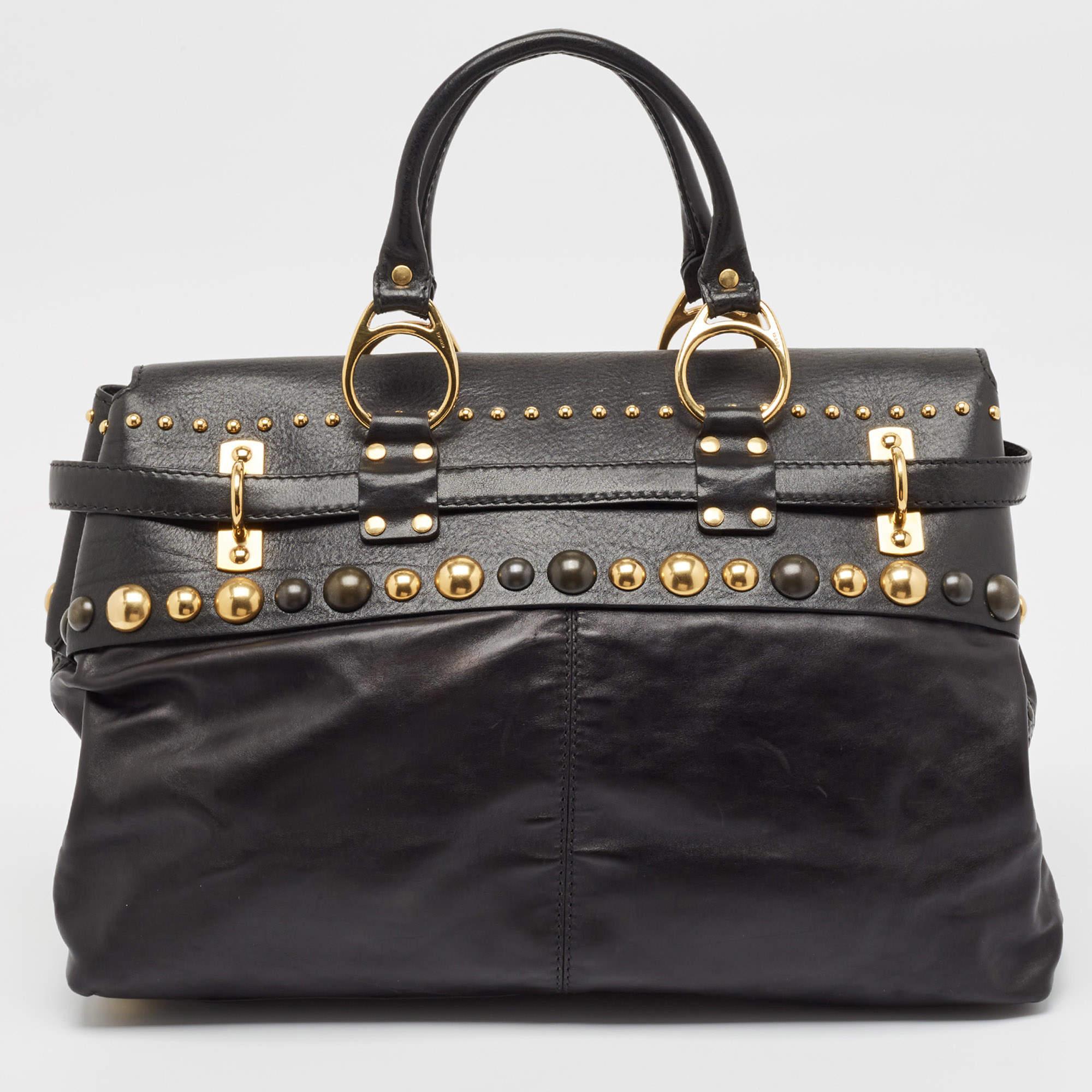 Women's Gucci Black Leather Babouska Flap Satchel