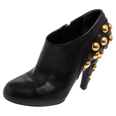 Used Gucci Black Leather Babouska Stud Embellished Ankle Booties Size 38