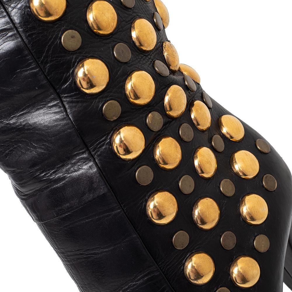 Gucci Black Leather Babouska Studded Knee Length Boots Size 38 3