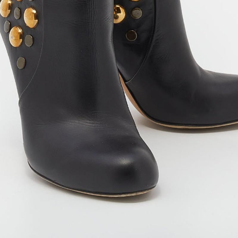 Gucci Black Leather Babouska Studded Mid Calf Length Boots Size 36 2