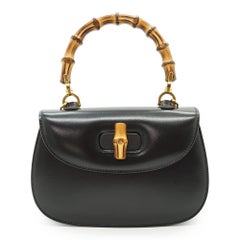 Gucci Black Leather Bamboo 1947 Reedition 2 Way Small Top Handle Bag