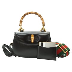 Gucci Black Leather Bamboo 1947 Reedition 2 Way Small Top Handle Bag