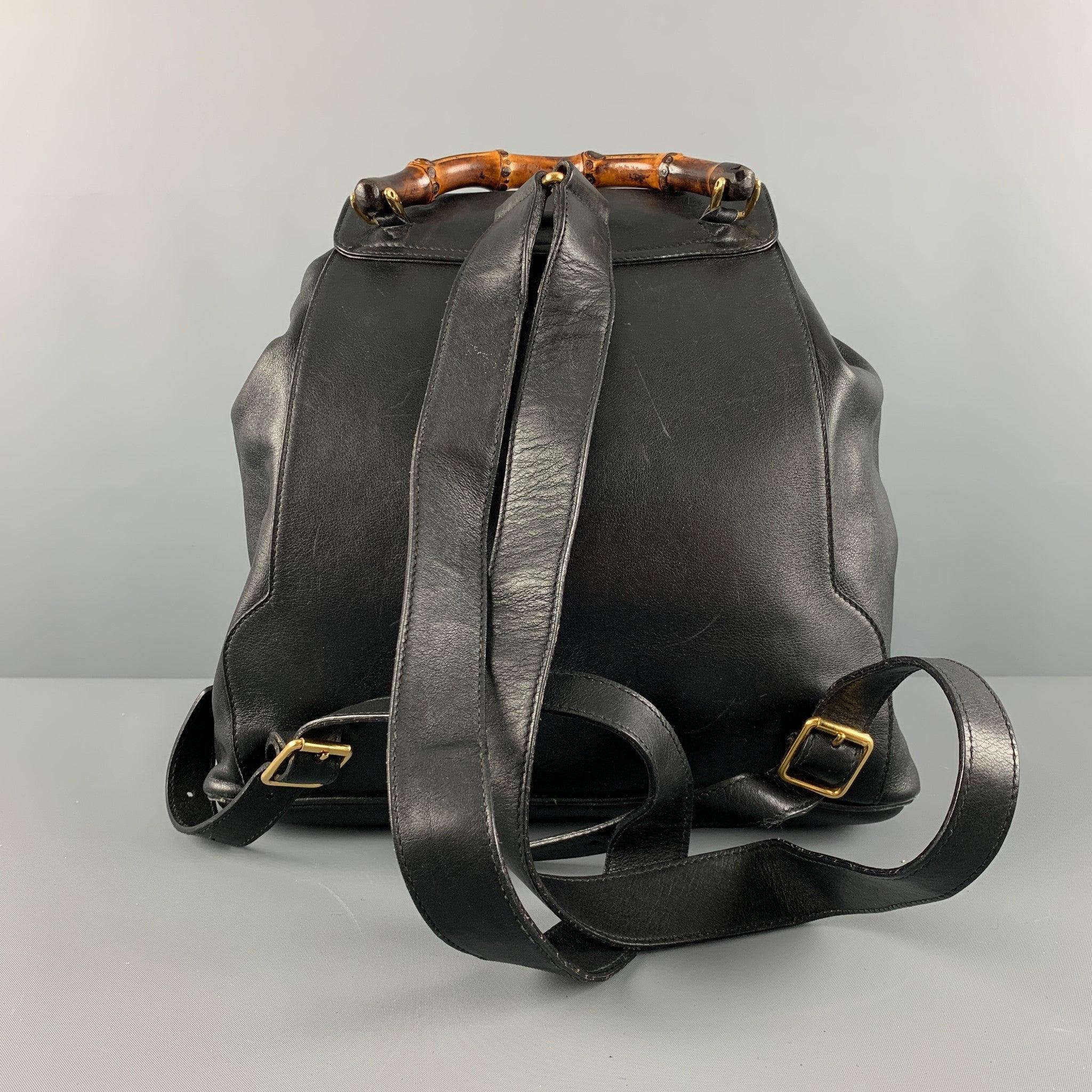 GUCCI Black Leather Bamboo Backpack Handbag In Good Condition In San Francisco, CA