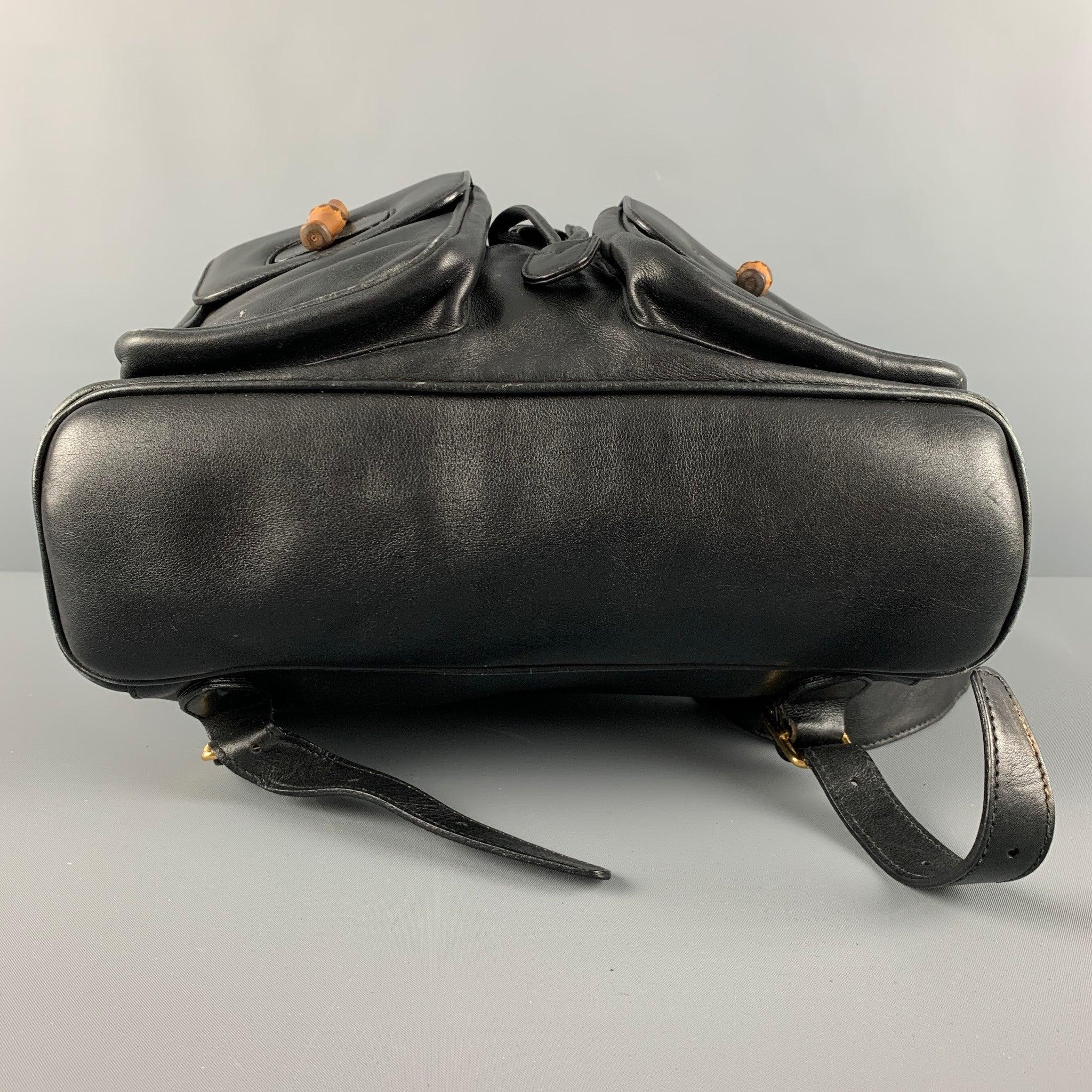 GUCCI Black Leather Bamboo Backpack Handbag 1