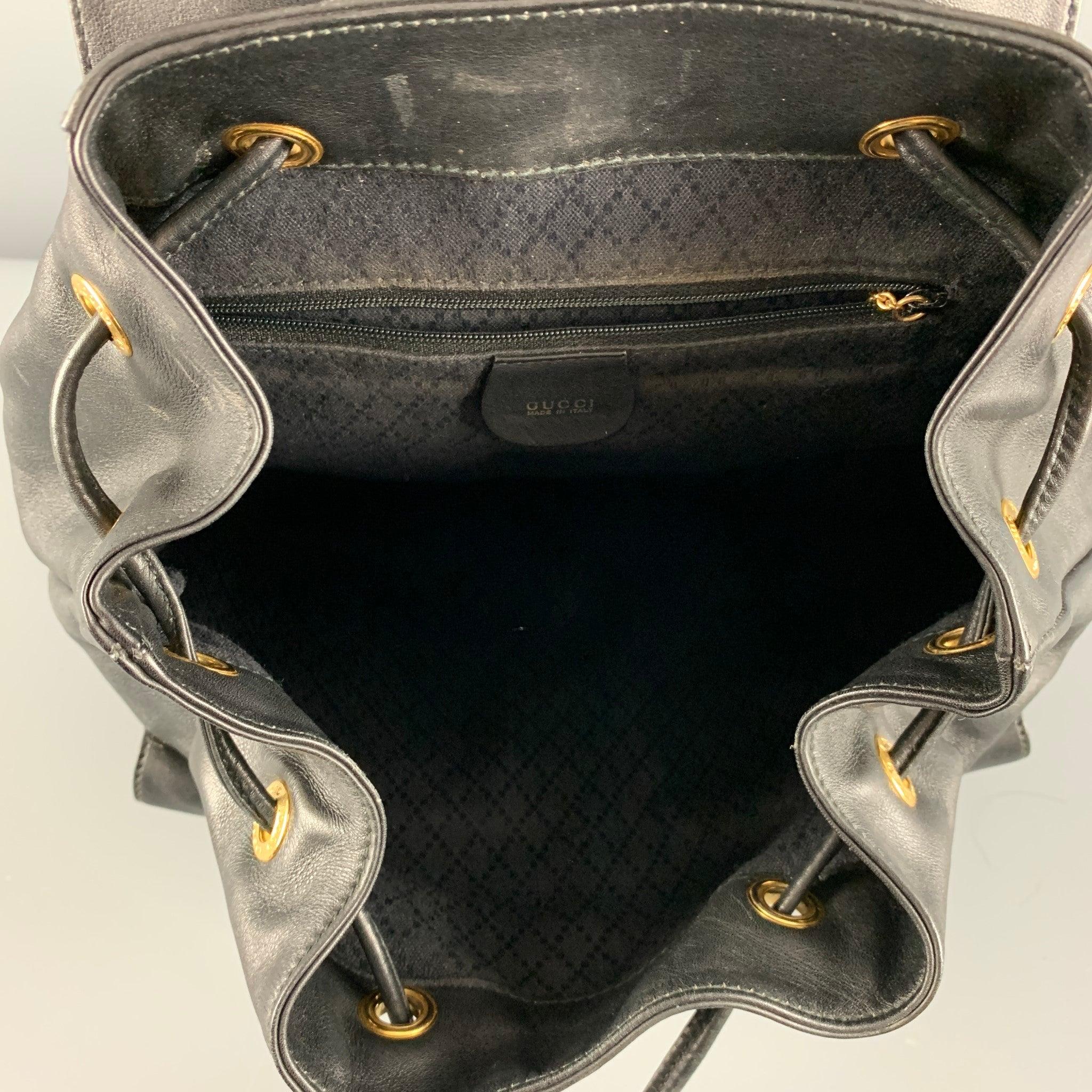 GUCCI Black Leather Bamboo Backpack Handbag 3