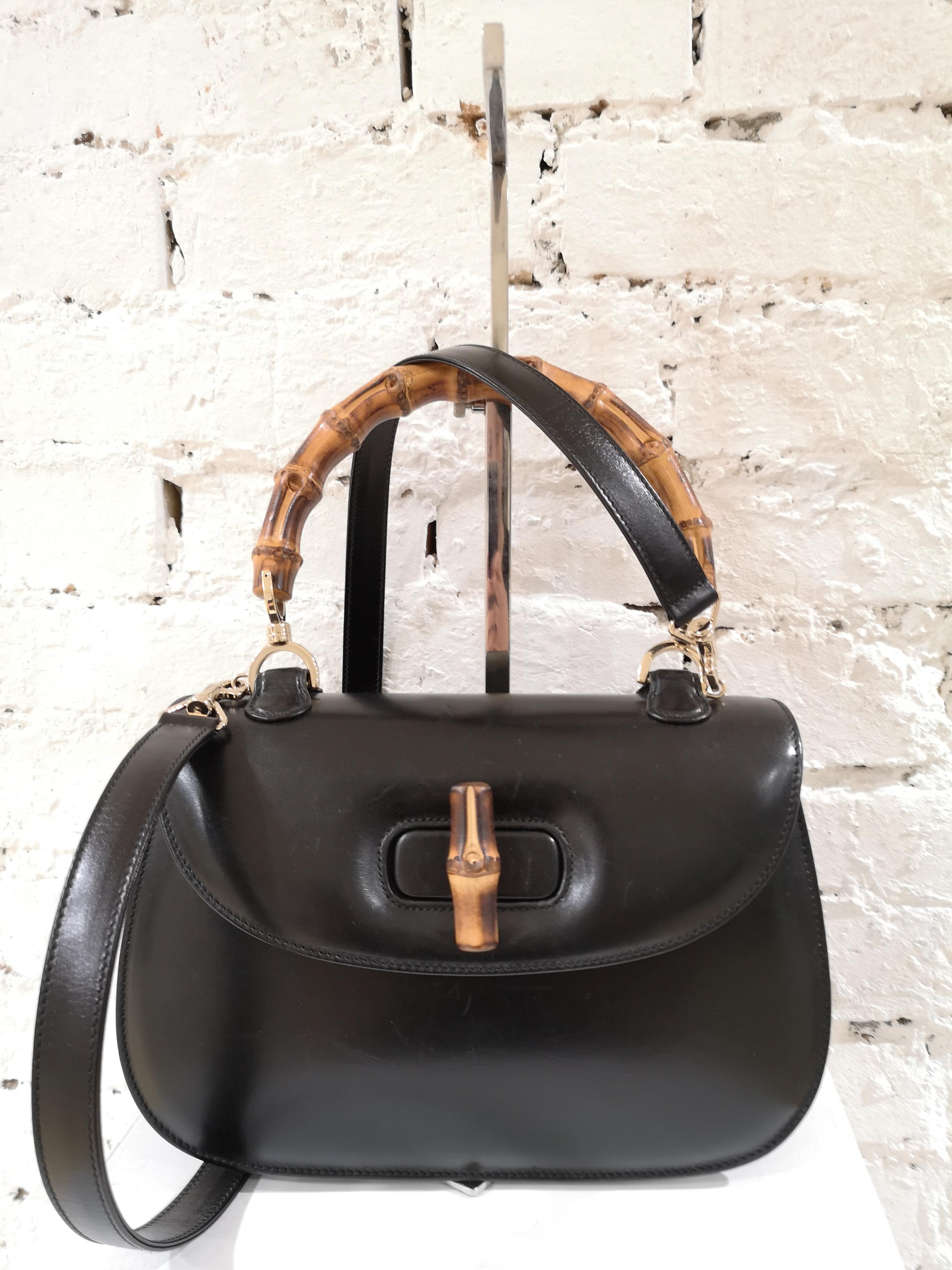 Gucci Black Leather Bamboo Bag 2