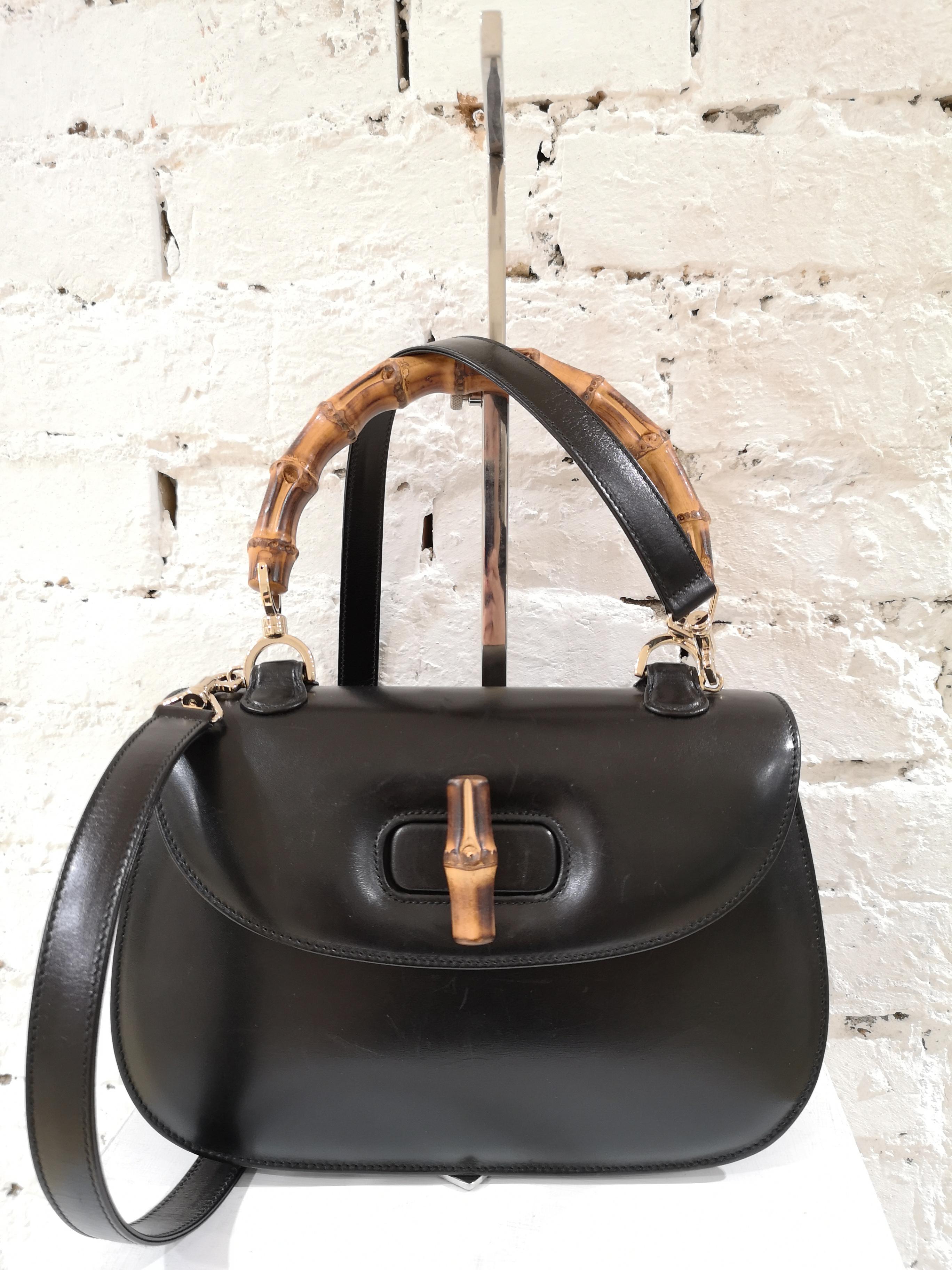 Gucci Black Leather Bamboo Bag 3