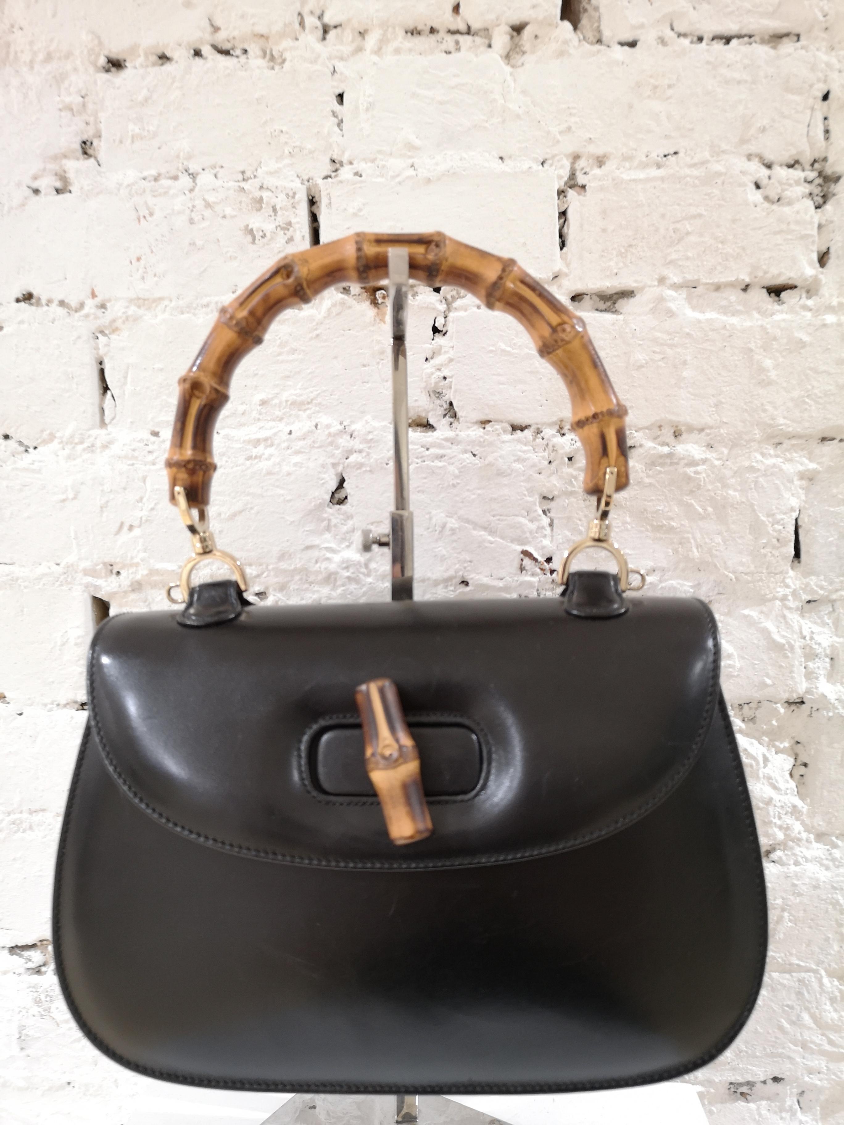 Gucci Black Leather Bamboo Bag 5