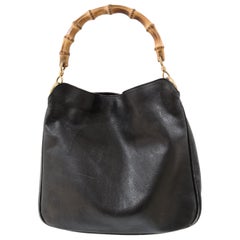 Retro Gucci Black Leather Bamboo bag