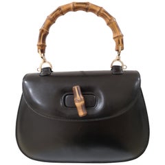 Retro Gucci Black Leather Bamboo Bag