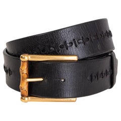 GUCCI black leather BAMBOO BUCKLE Belt 90