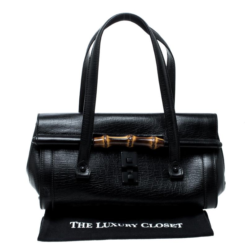Gucci Black Leather Bamboo Bullet Satchel 8