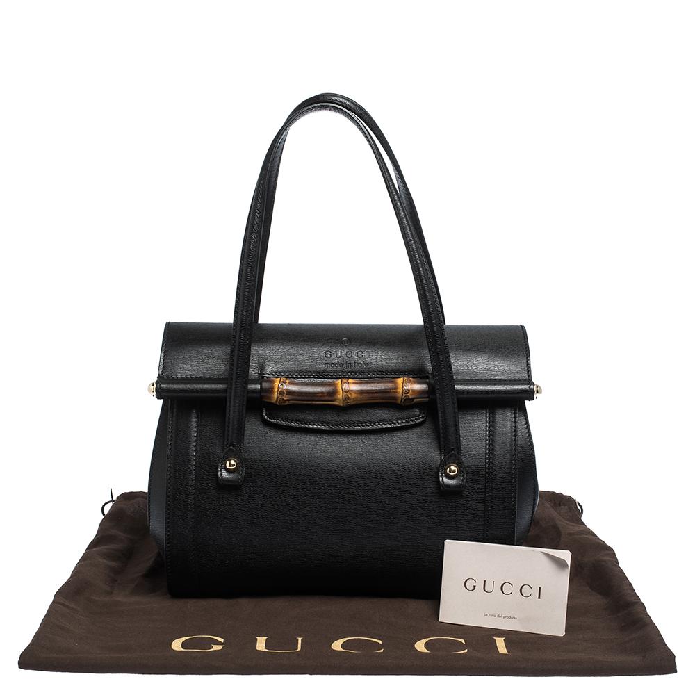 Gucci Black Leather Bamboo Bullet Satchel 7