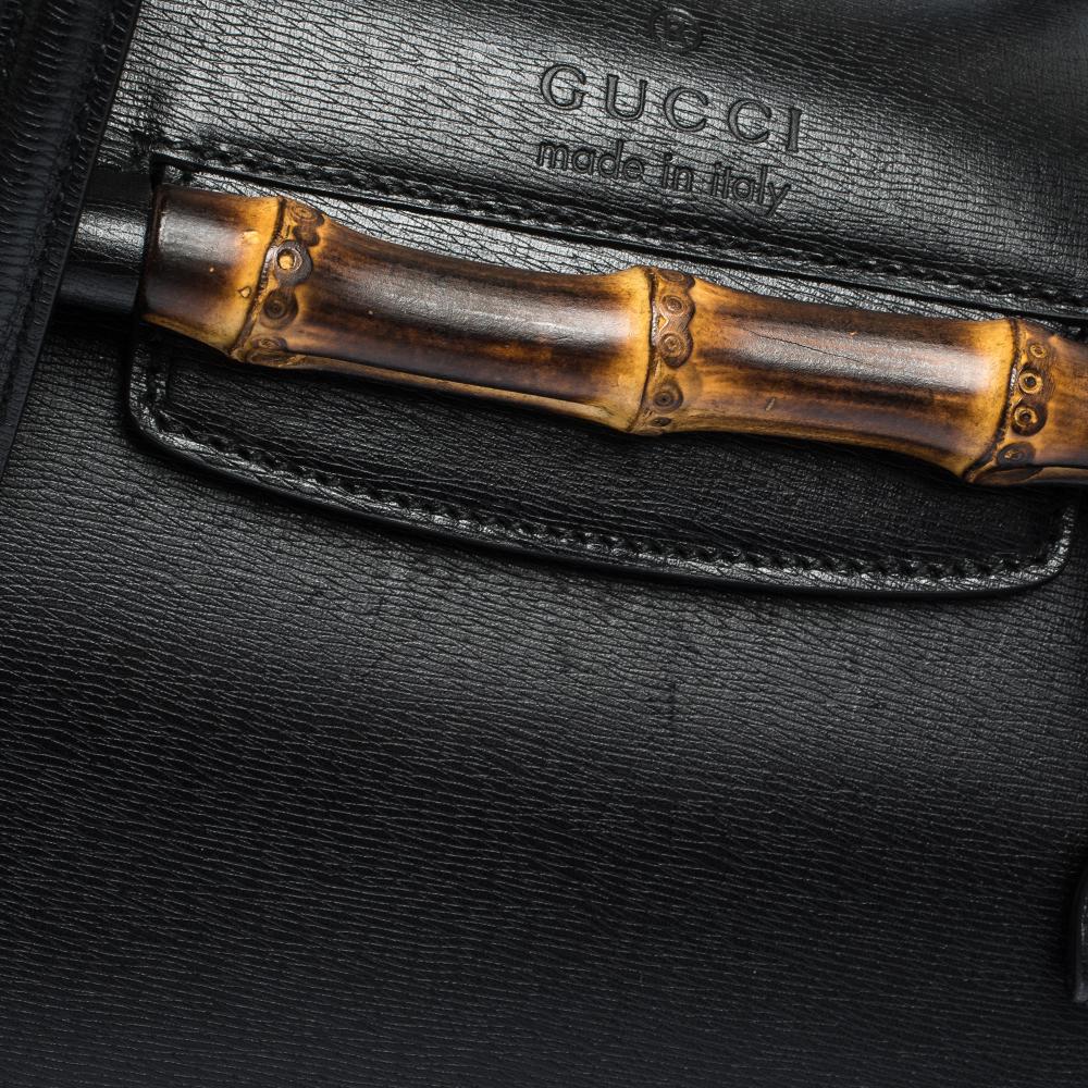 Gucci Black Leather Bamboo Bullet Satchel 1