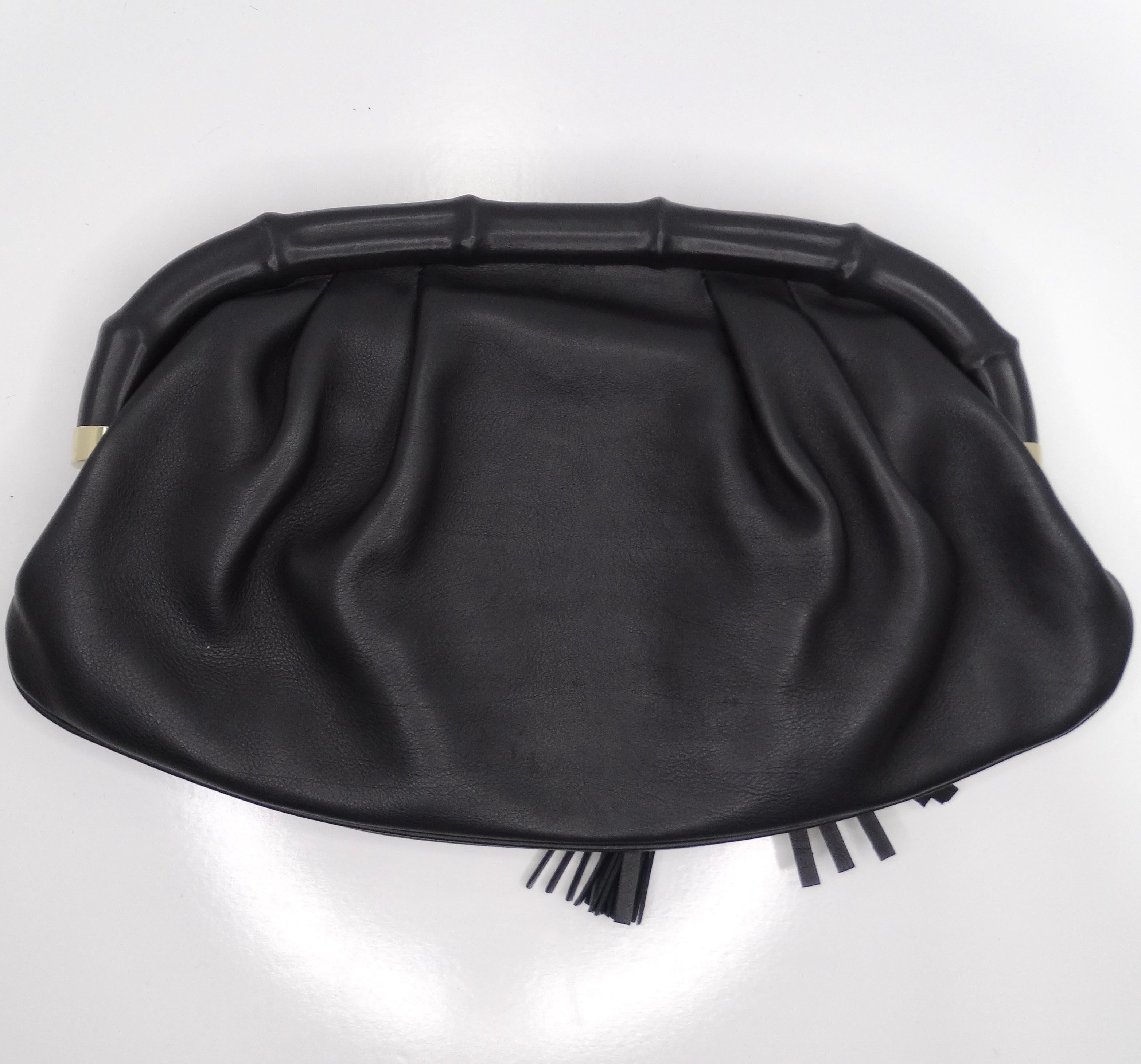 Women's or Men's Gucci Black Leather Bamboo Clutch For Sale