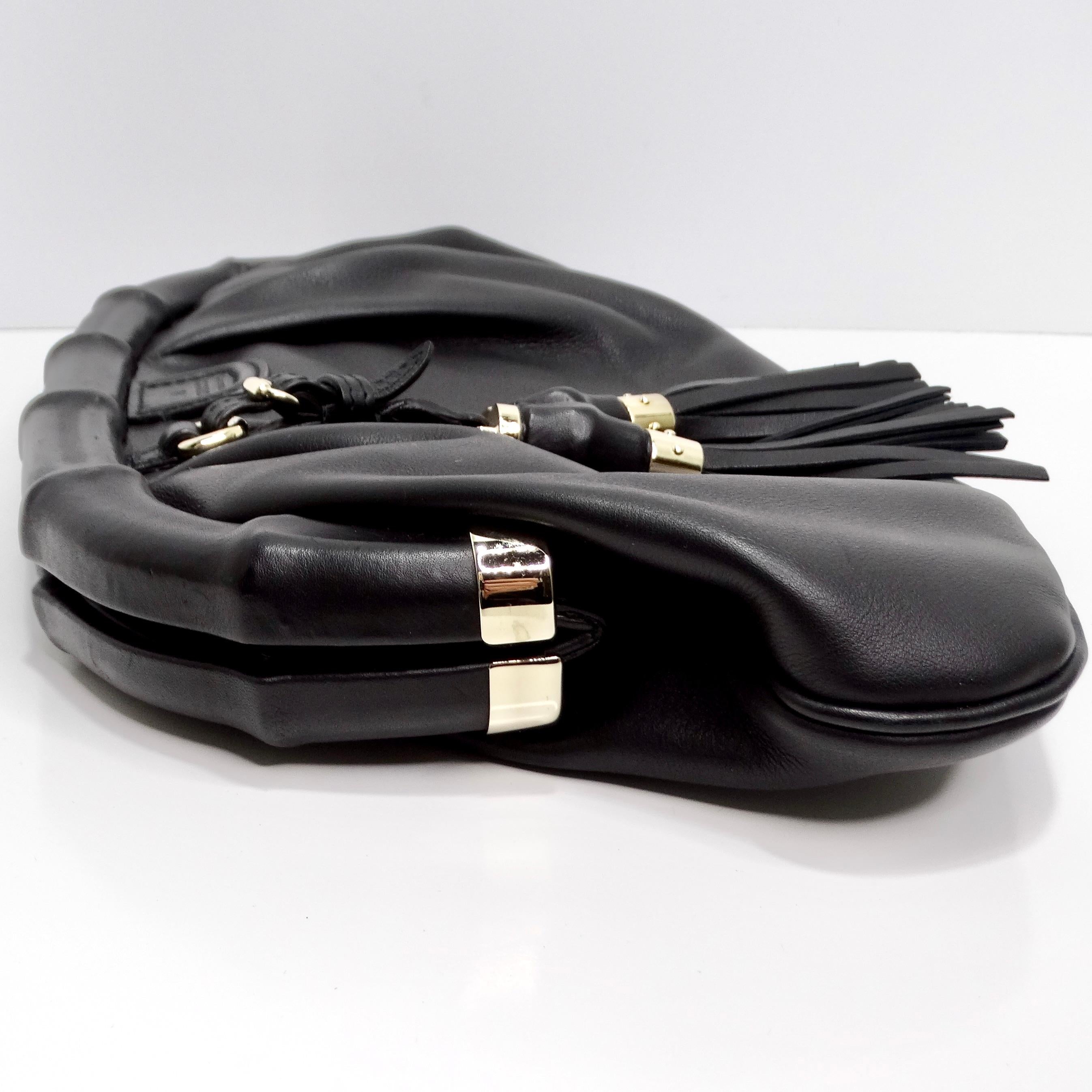Gucci Black Leather Bamboo Clutch For Sale 2